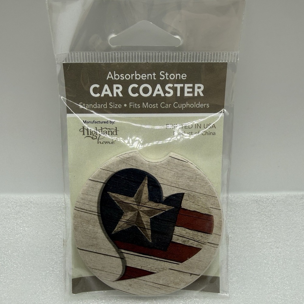 Highland Home Absorbent Stone Car Coaster Star‎ & Stripes Heart